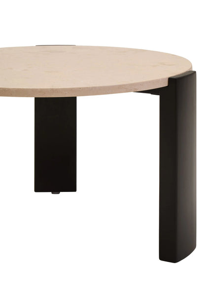 Iberia Cream Marble and Black Acacia Wood Small Coffee Table