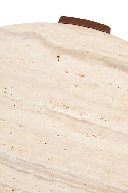 Iberia Travertine and Acacia Wood Small Coffee Table