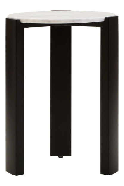 Iberia White Marble and Black Acacia Wood Side Table