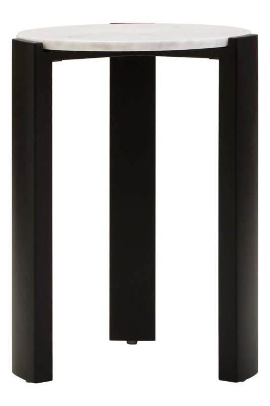 Iberia White Marble and Black Acacia Wood Side Table