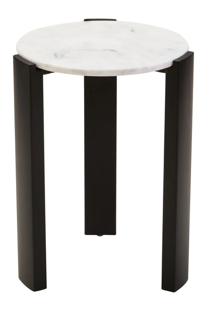 Iberia White Marble and Black Acacia Wood Side Table