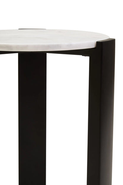 Iberia White Marble and Black Acacia Wood Side Table