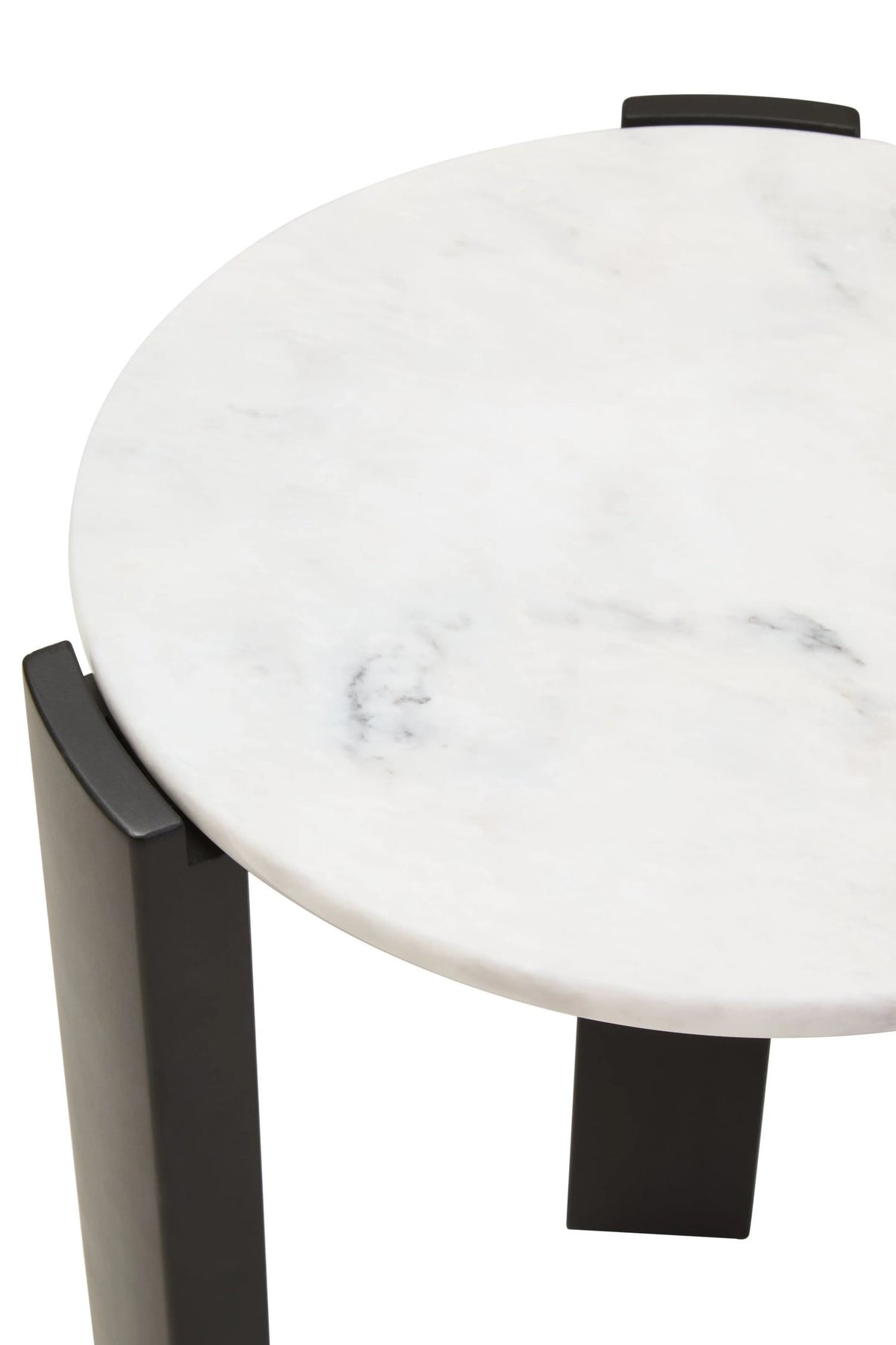 Iberia White Marble and Black Acacia Wood Side Table