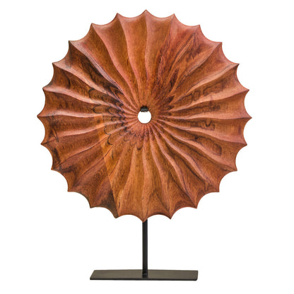 Compass Brown Wood Round Sculpture With Black Base