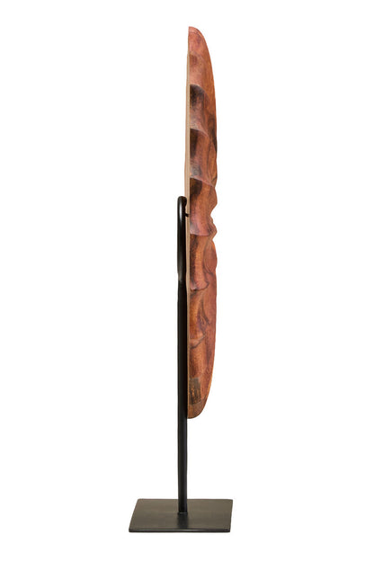 Compass Brown Wood Round Sculpture With Black Base