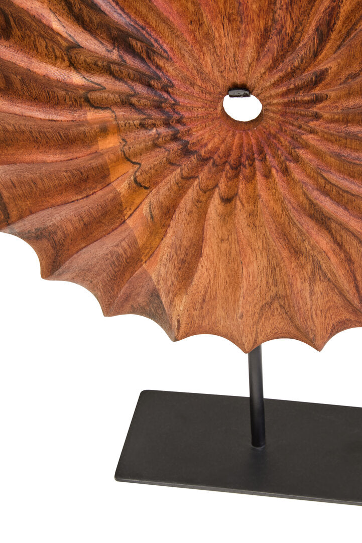 Compass Brown Wood Round Sculpture With Black Base