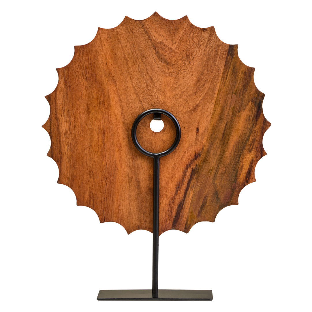 Compass Brown Wood Round Sculpture With Black Base