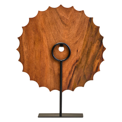 Compass Brown Wood Round Sculpture With Black Base