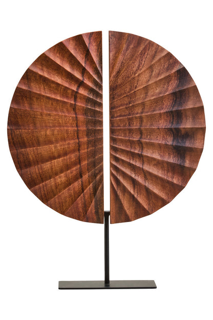 Compass Brown Wood Sculpture With Black Base