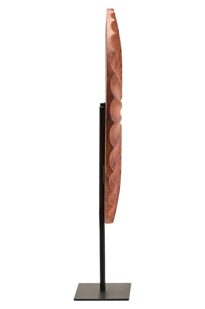 Compass Brown Wood Sculpture With Black Base