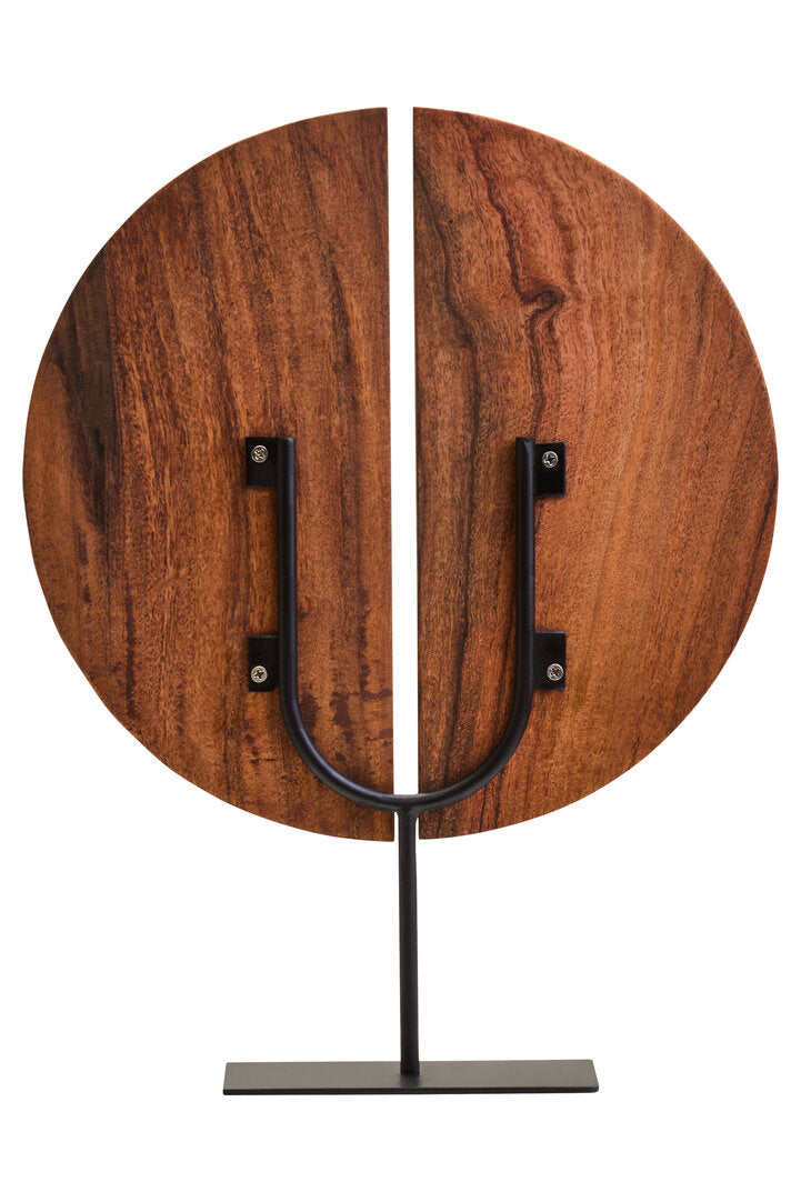Compass Brown Wood Sculpture With Black Base