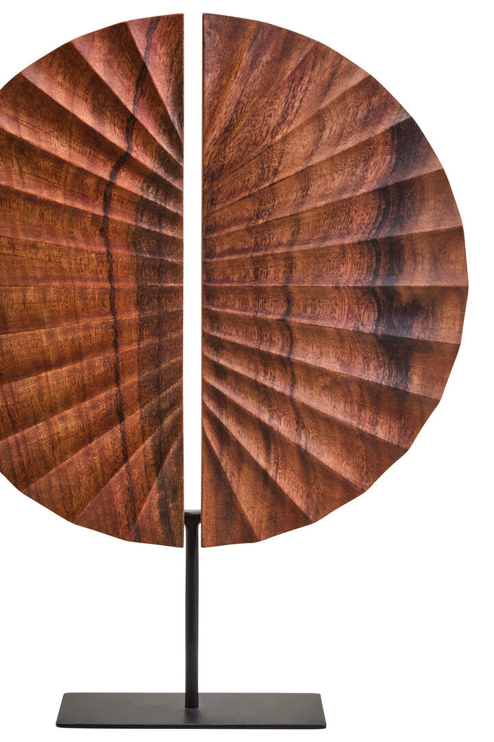 Compass Brown Wood Sculpture With Black Base