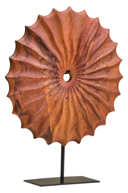 Compass Brown Wood Round Sculpture With Black Base