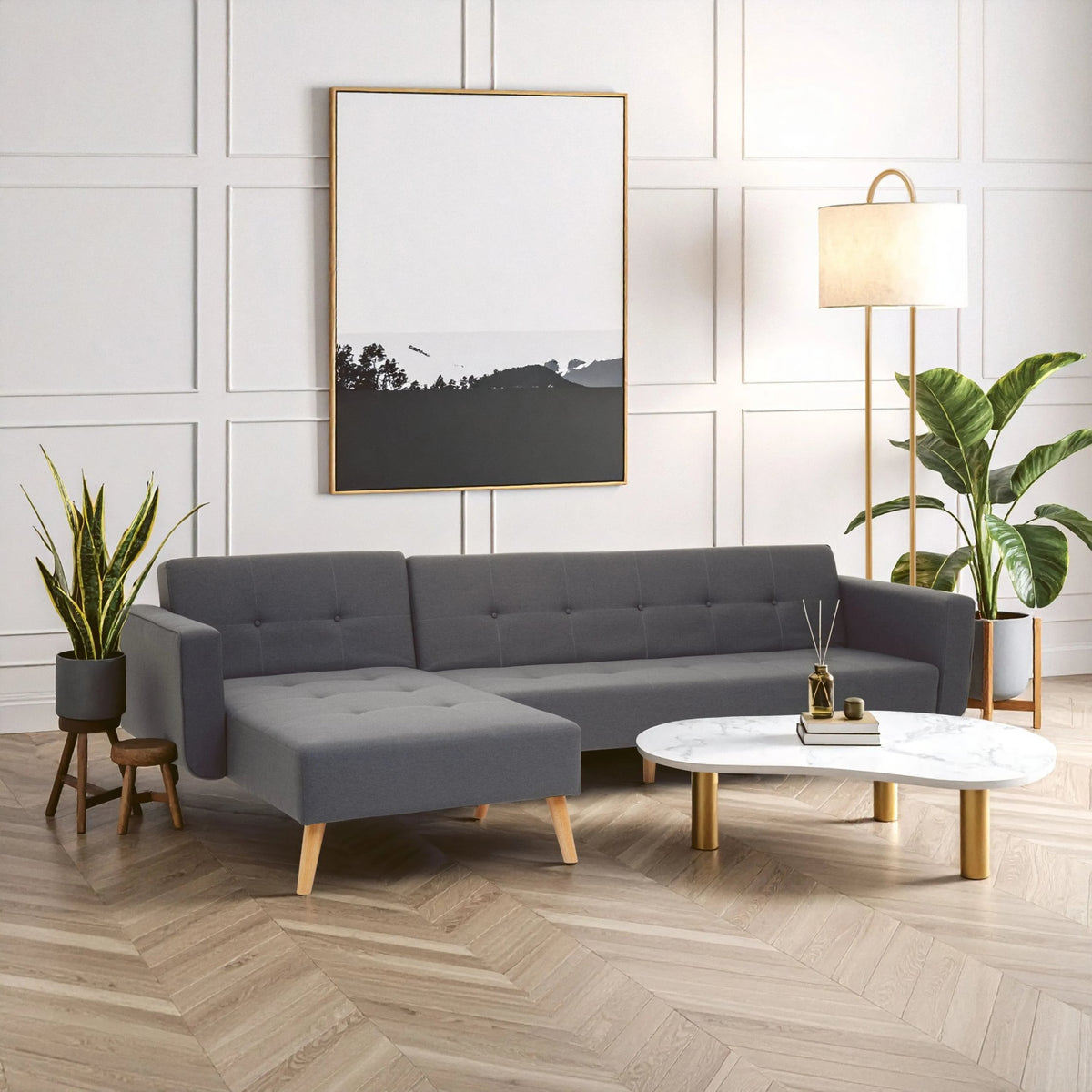 Roskilde Grey Linen Corner Sofa Bed