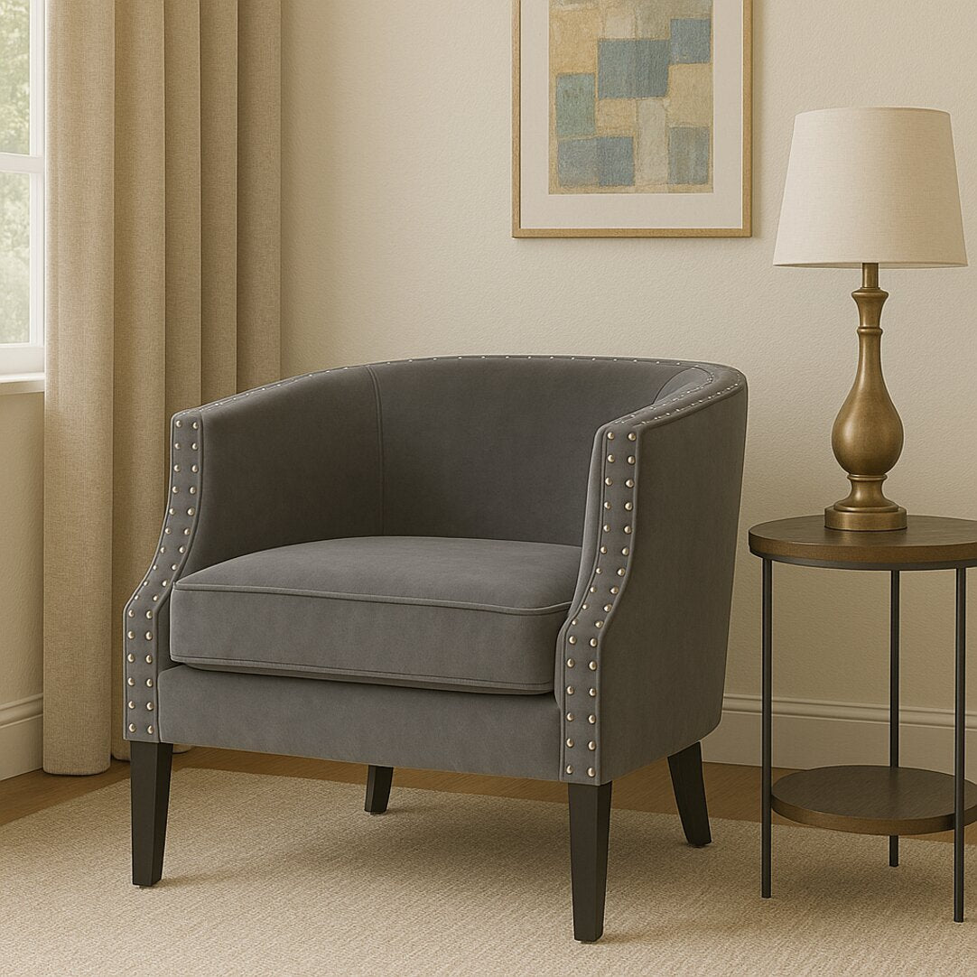 Olympia Grey Velvet Studded Chair