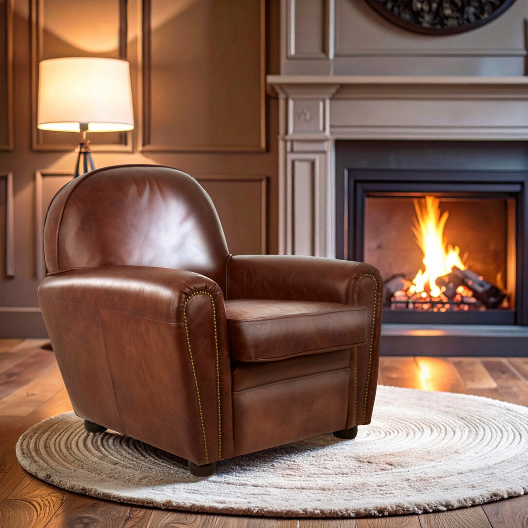Noble Brown Leather Classic Armchair