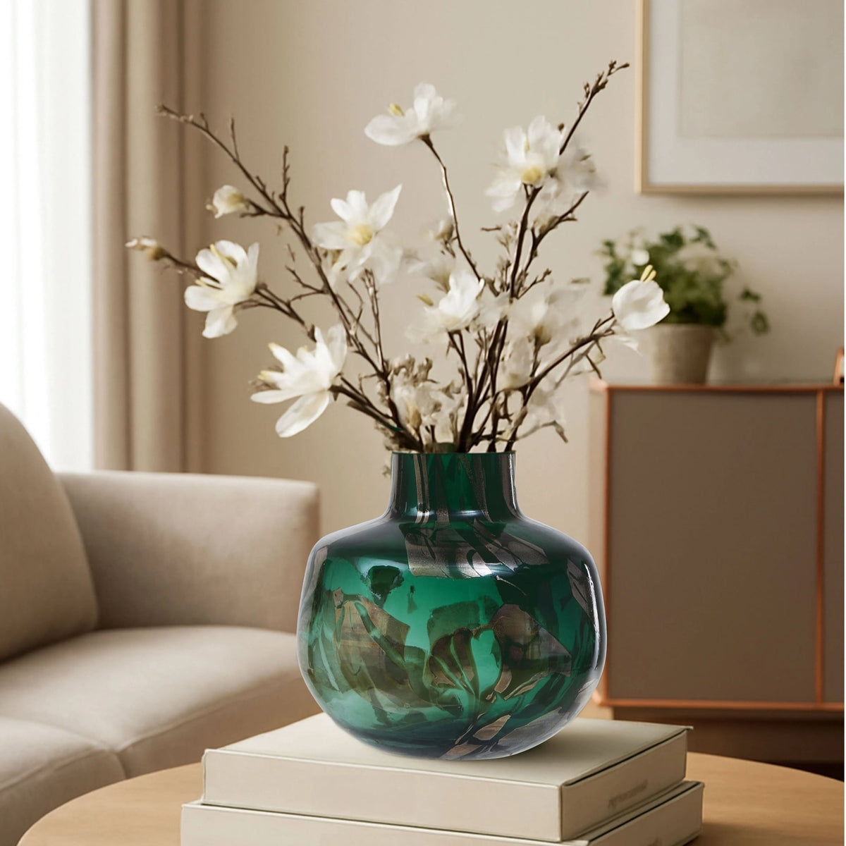 Sylvan Green and Gold Small Glass Vase