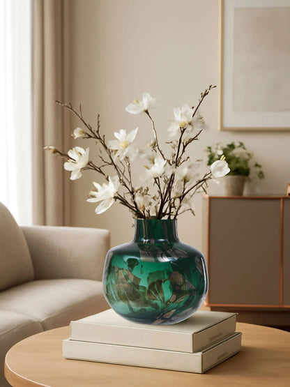 Sylvan Green and Gold Small Glass Vase