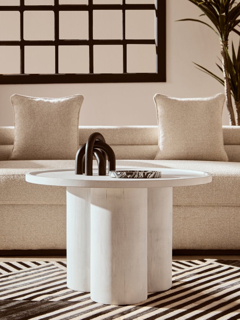 Waltz Whitewash Mango Wood Column Detail Coffee Table