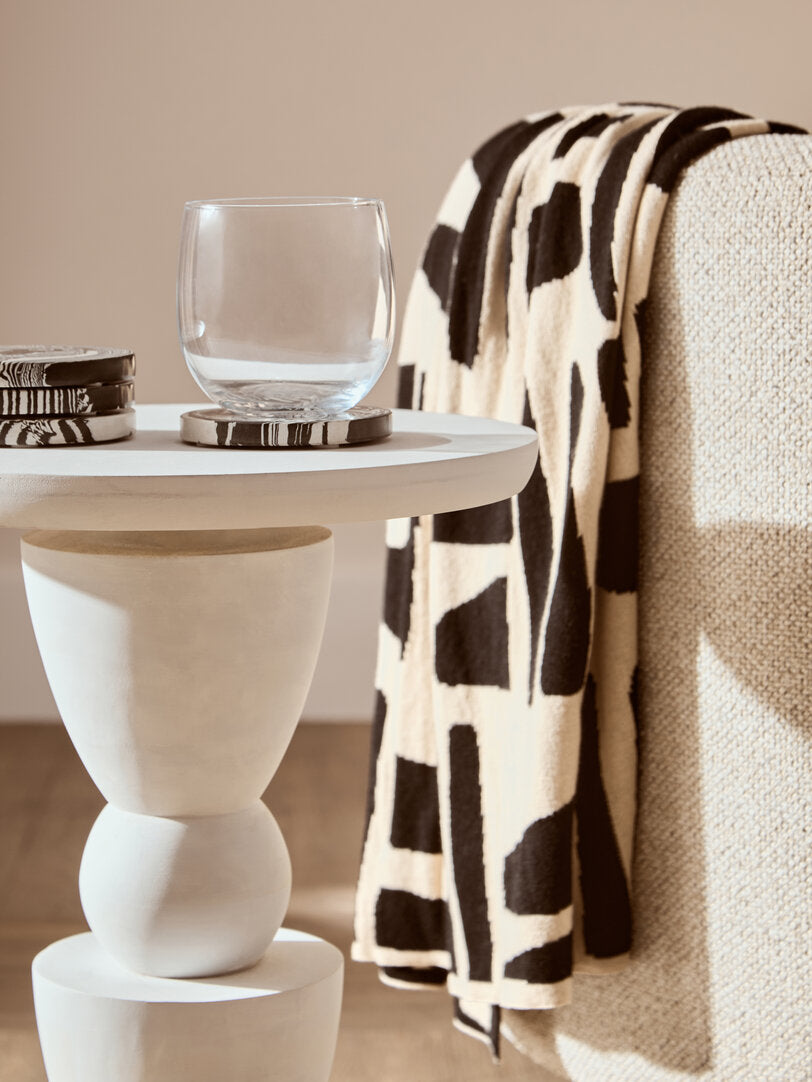 Waltz Whitewash Mango Wood Circle Column Detail Side Table