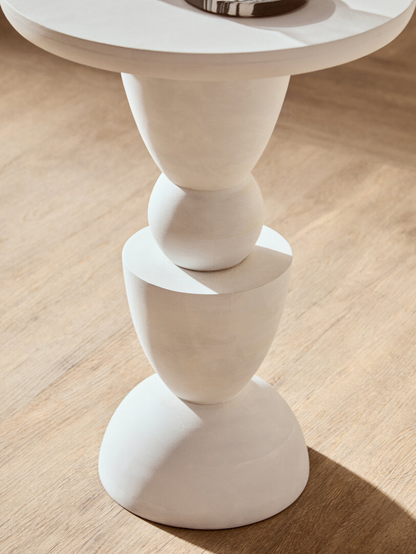 Waltz Whitewash Mango Wood Circle Column Detail Side Table