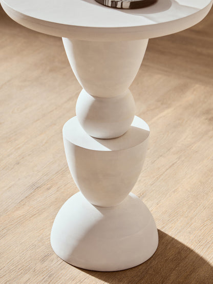 Waltz Whitewash Mango Wood Circle Column Detail Side Table
