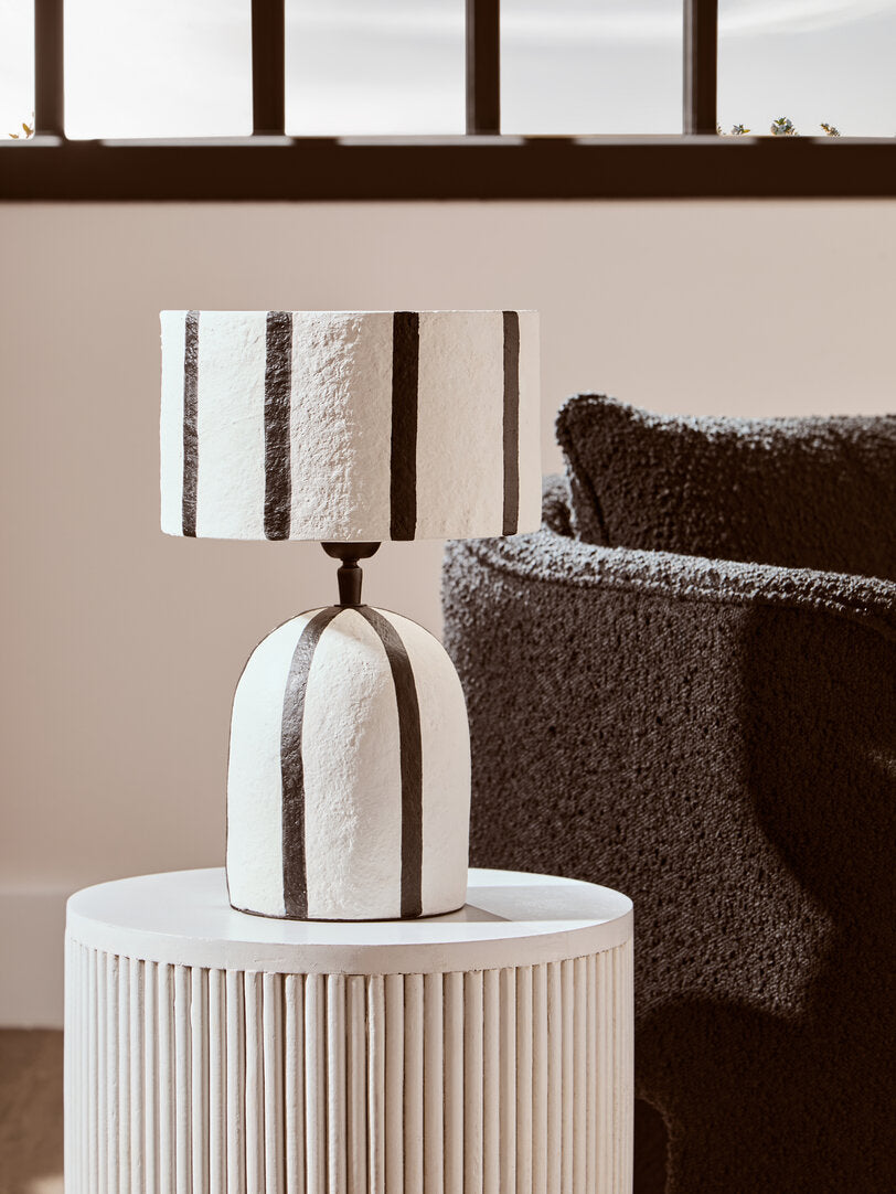 Vellum Black and White Stripe Papier Mache Table Lamp