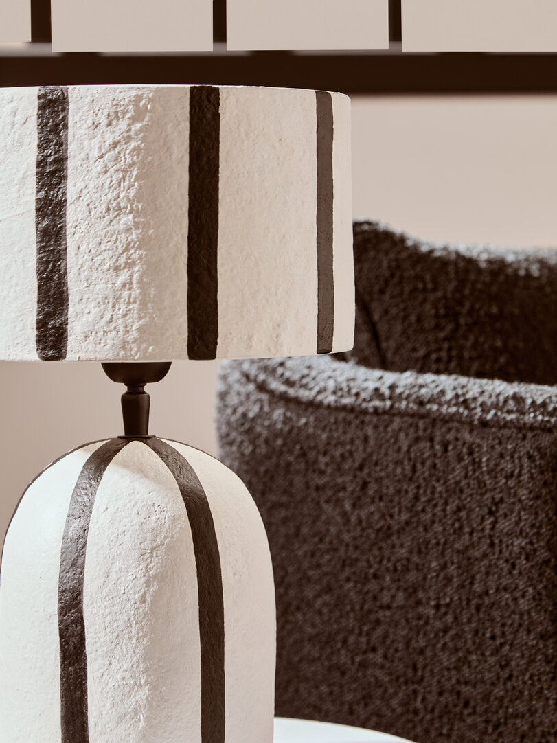 Vellum Black and White Stripe Papier Mache Table Lamp