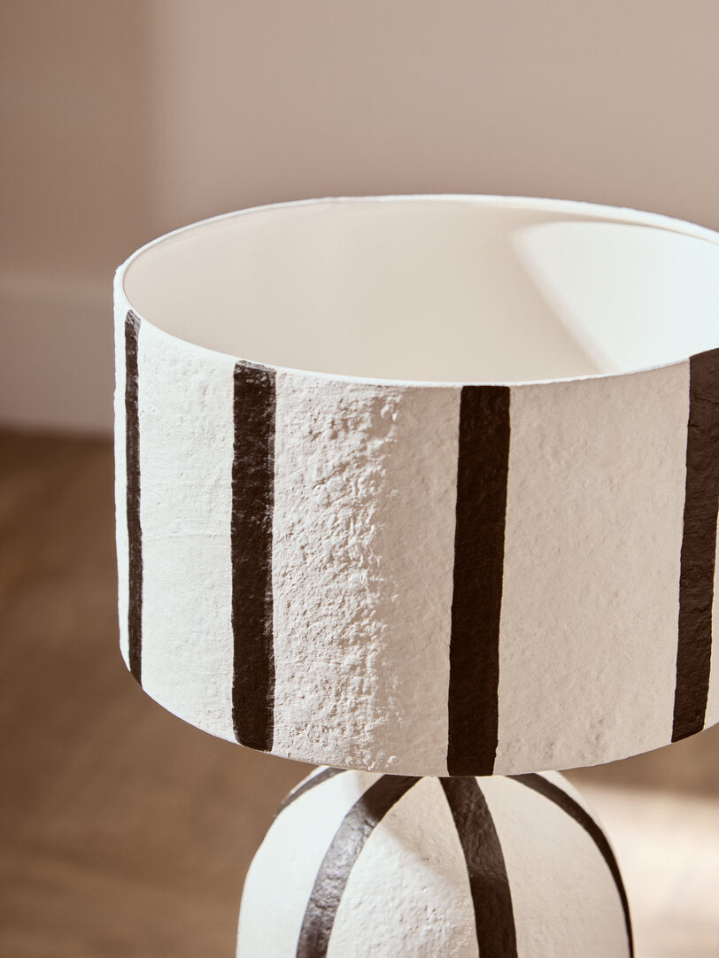 Vellum Black and White Stripe Papier Mache Table Lamp