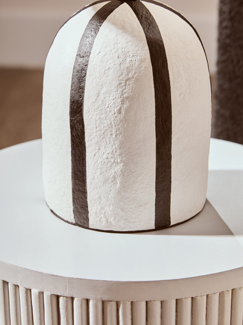 Vellum Black and White Stripe Papier Mache Table Lamp