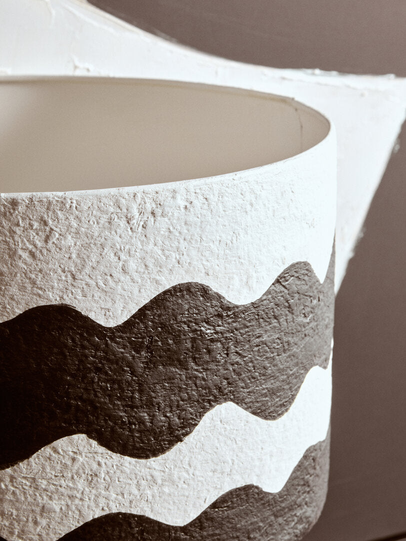 Vellum Black And White Curved Stripe Papier Mache Table Lamp