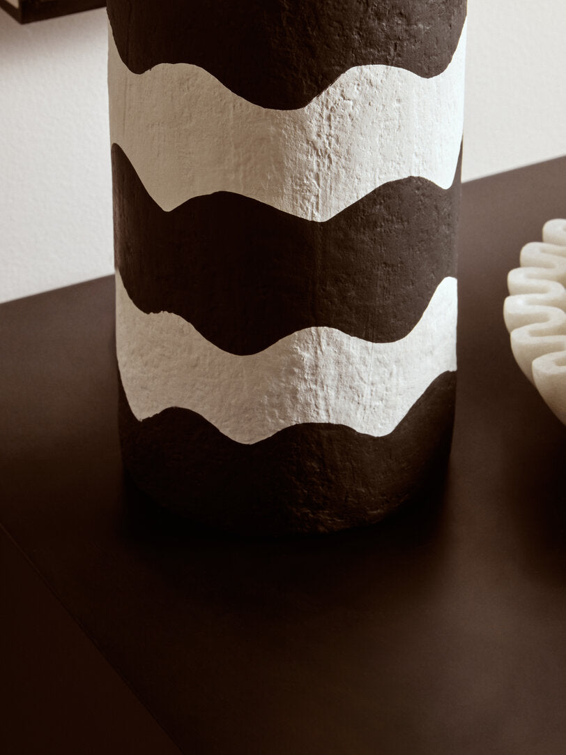 Vellum Black And White Curved Stripe Papier Mache Table Lamp