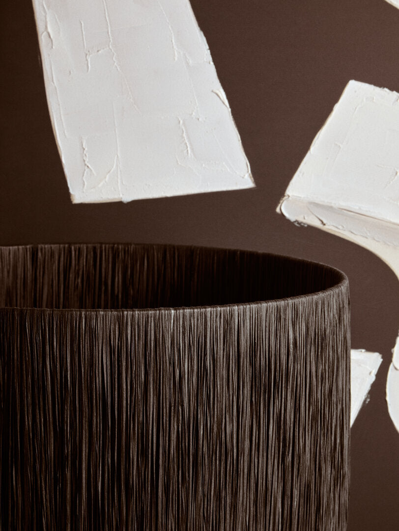 Vellum White Papier Mache Table Lamp With Black Raffia Shade