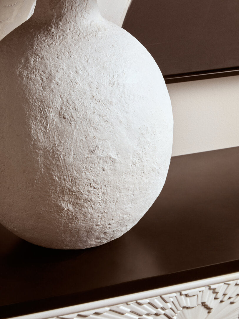 Vellum White Papier Mache Table Lamp With Black Raffia Shade