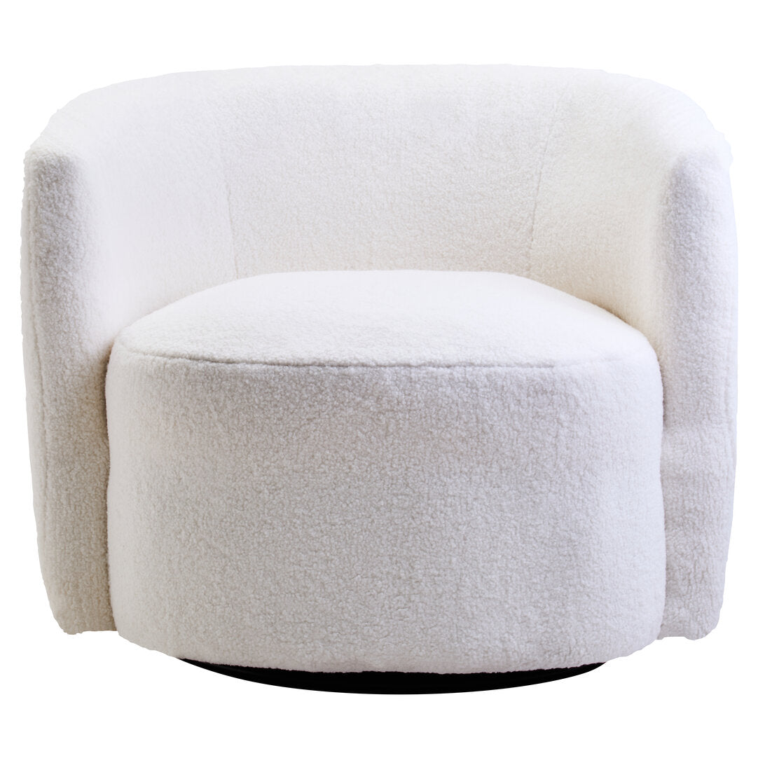 Aspen Ivory Boucle Effect Curved Lounge Chair With Swivel Base