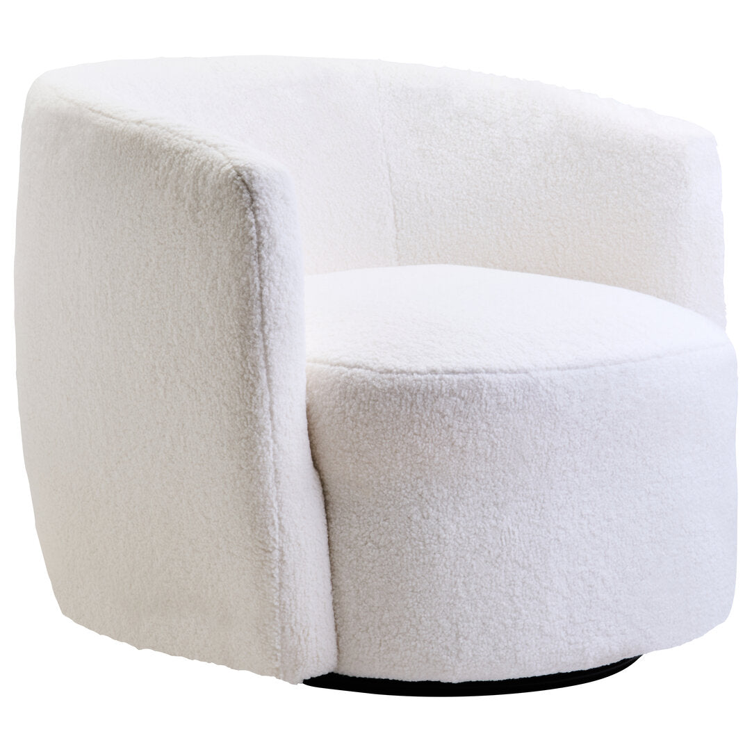 Aspen Ivory Boucle Effect Curved Lounge Chair With Swivel Base