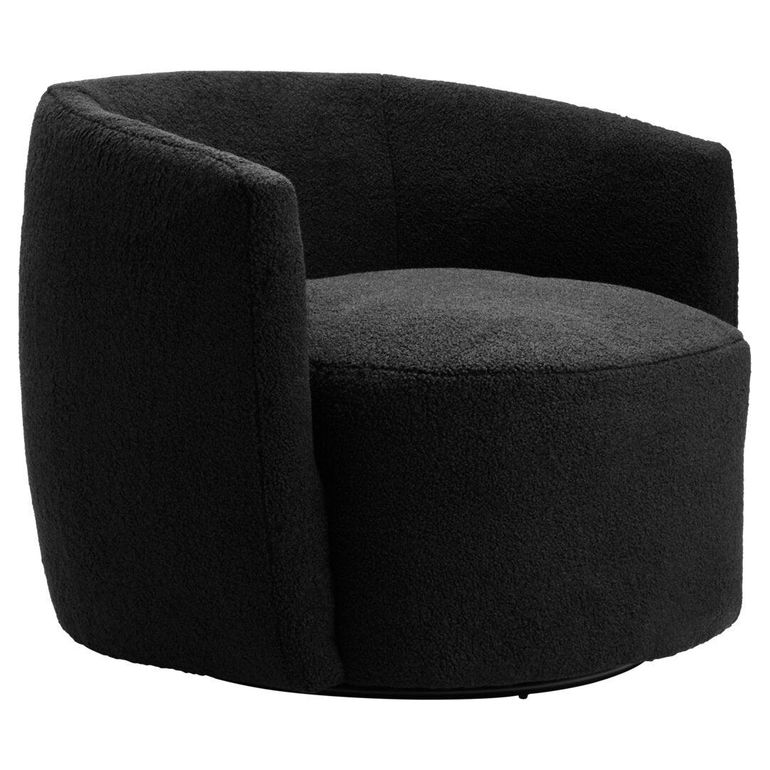 Aspen Black Boucle Effect Curved Lounge Chair With Swivel Base