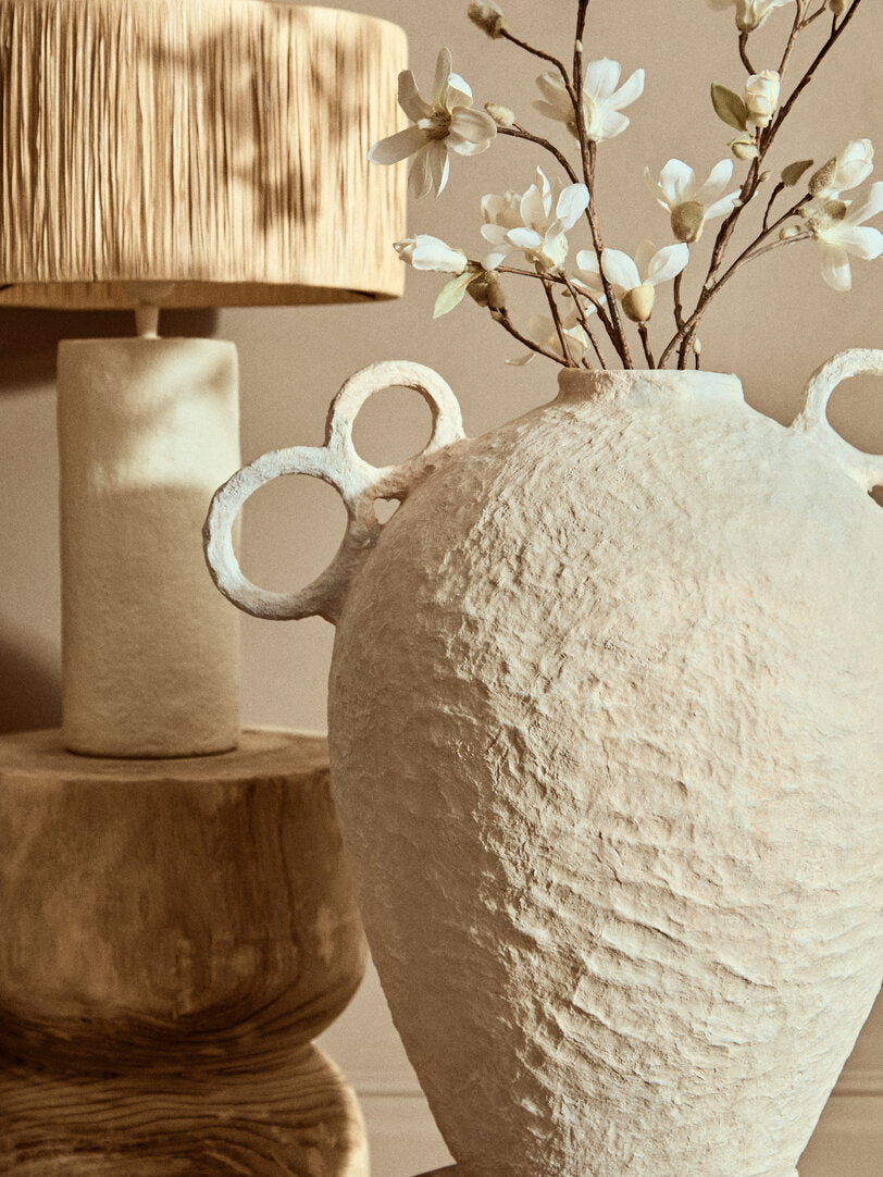 Vessel Cotton Mache Large Vase With Decorative Handles
