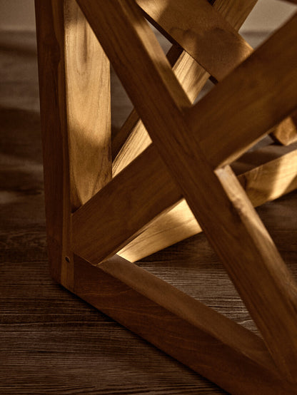Sumatra Hair on Leather and Teak Wood Square Stool