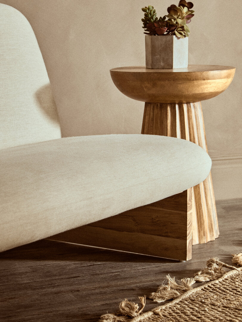 Loom Cream Linen Textured 2 Seater Armless Sofa With Wood Base