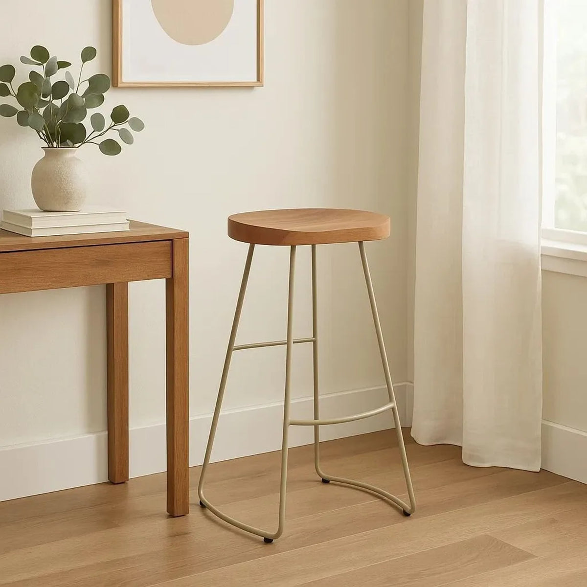 Nairn Acacia Wood and Antique Silver Bar Stool