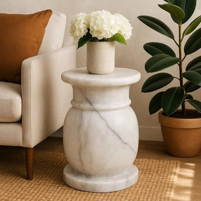 Carrara White Marble Stool and Side Table
