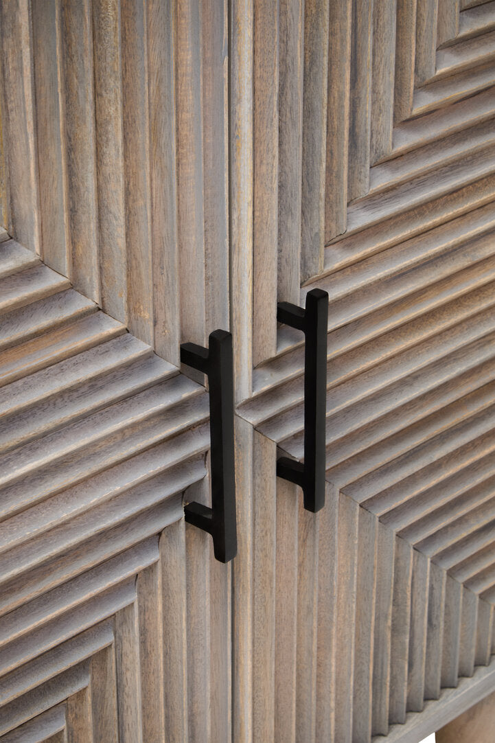 Bengal Two Door Greywash Carved Mango Wood Sideboard