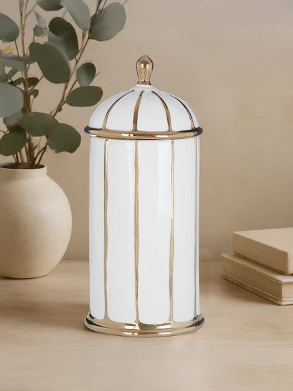 Petite Large White and Gold Ceramic Jar