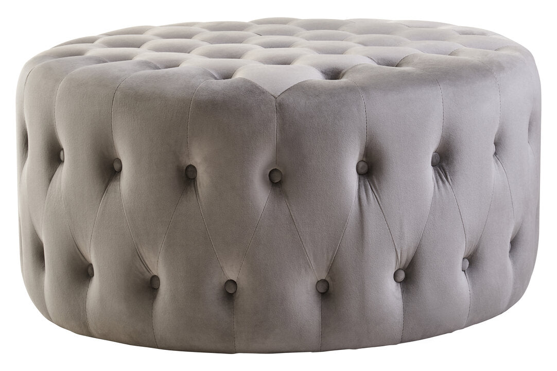 Harper Grey Velvet Round Tufted Footstool