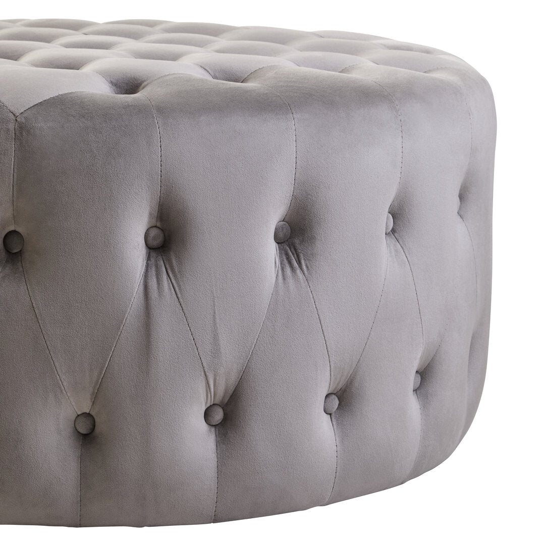 Harper Grey Velvet Round Tufted Footstool