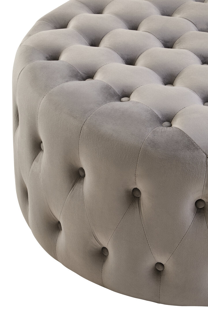Harper Grey Velvet Round Tufted Footstool