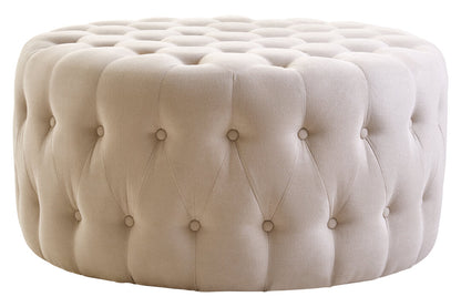 Harper Beige Velvet Round Tufted Footstool