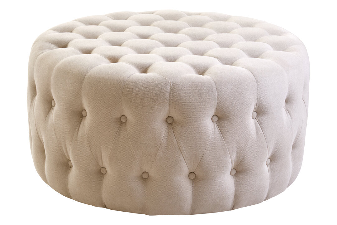 Harper Beige Velvet Round Tufted Footstool