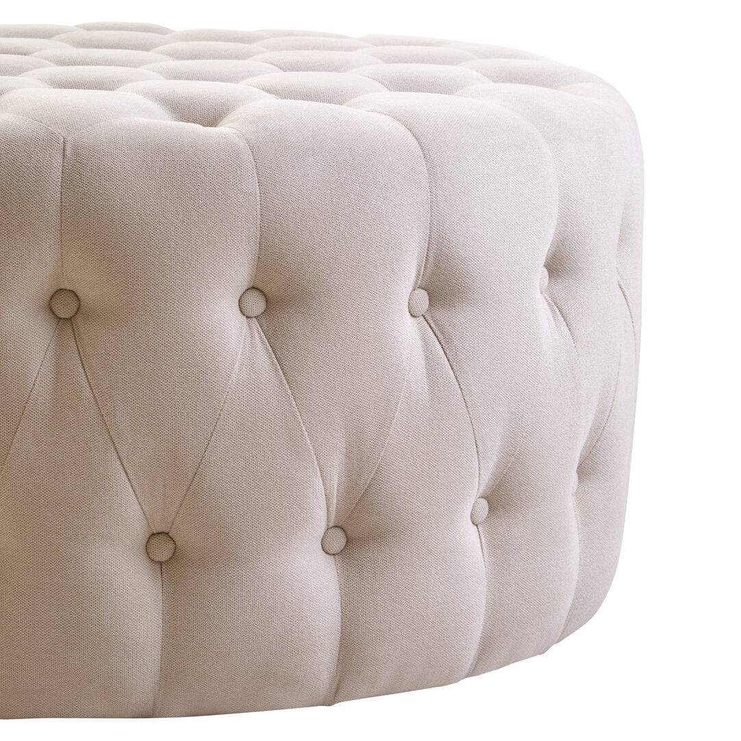 Harper Beige Velvet Round Tufted Footstool